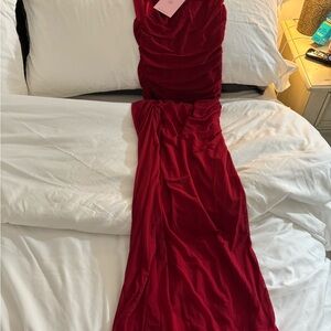 Hello Molly Strapless Ruched Maxi Dress in Deep Red! Brand New With Tags!